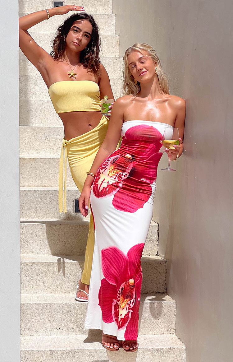 Arizona White Orchid Print Maxi Dress