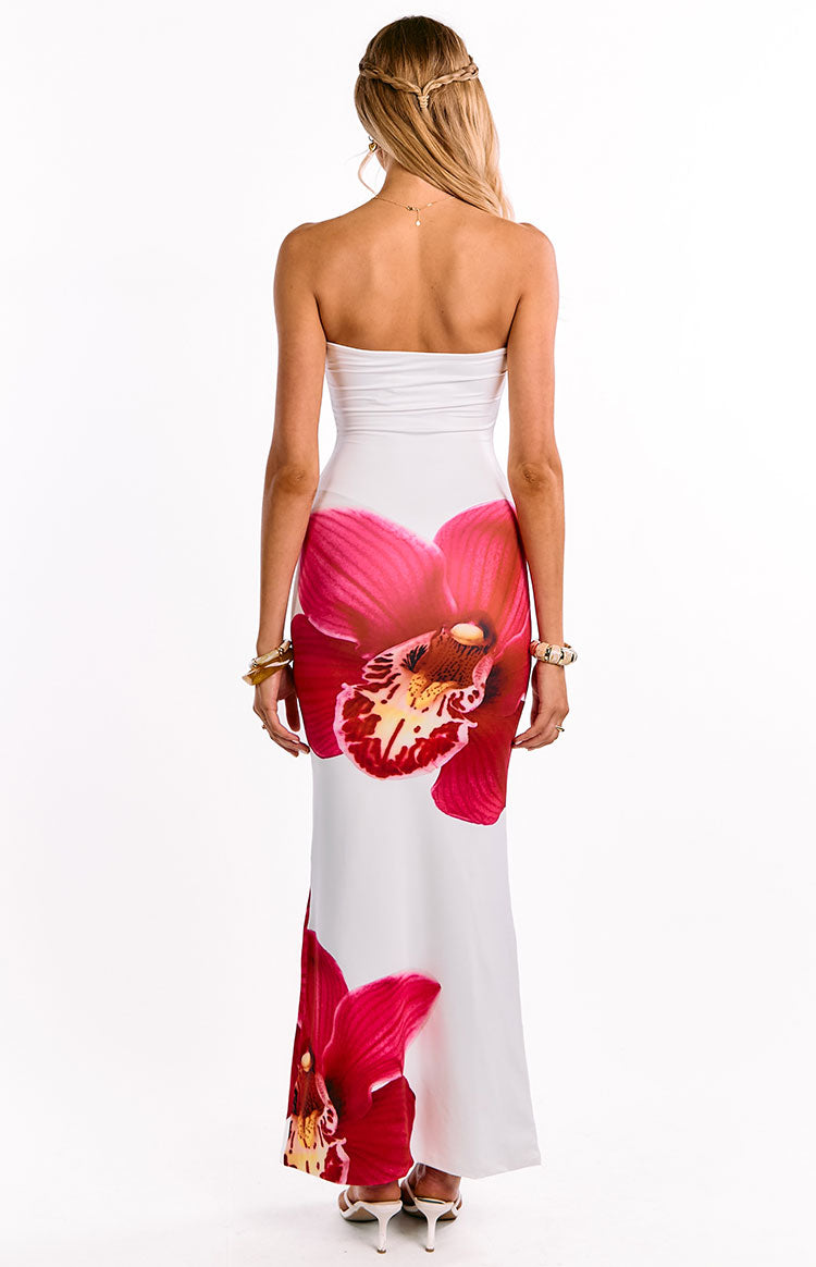 Arizona White Orchid Print Maxi Dress