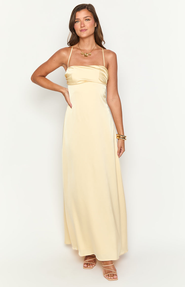 Blaise Yellow Satin Maxi Dress