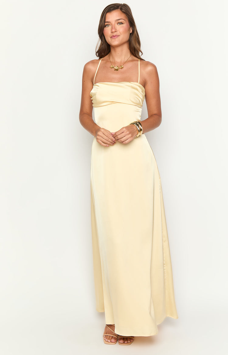 Blaise Yellow Satin Maxi Dress