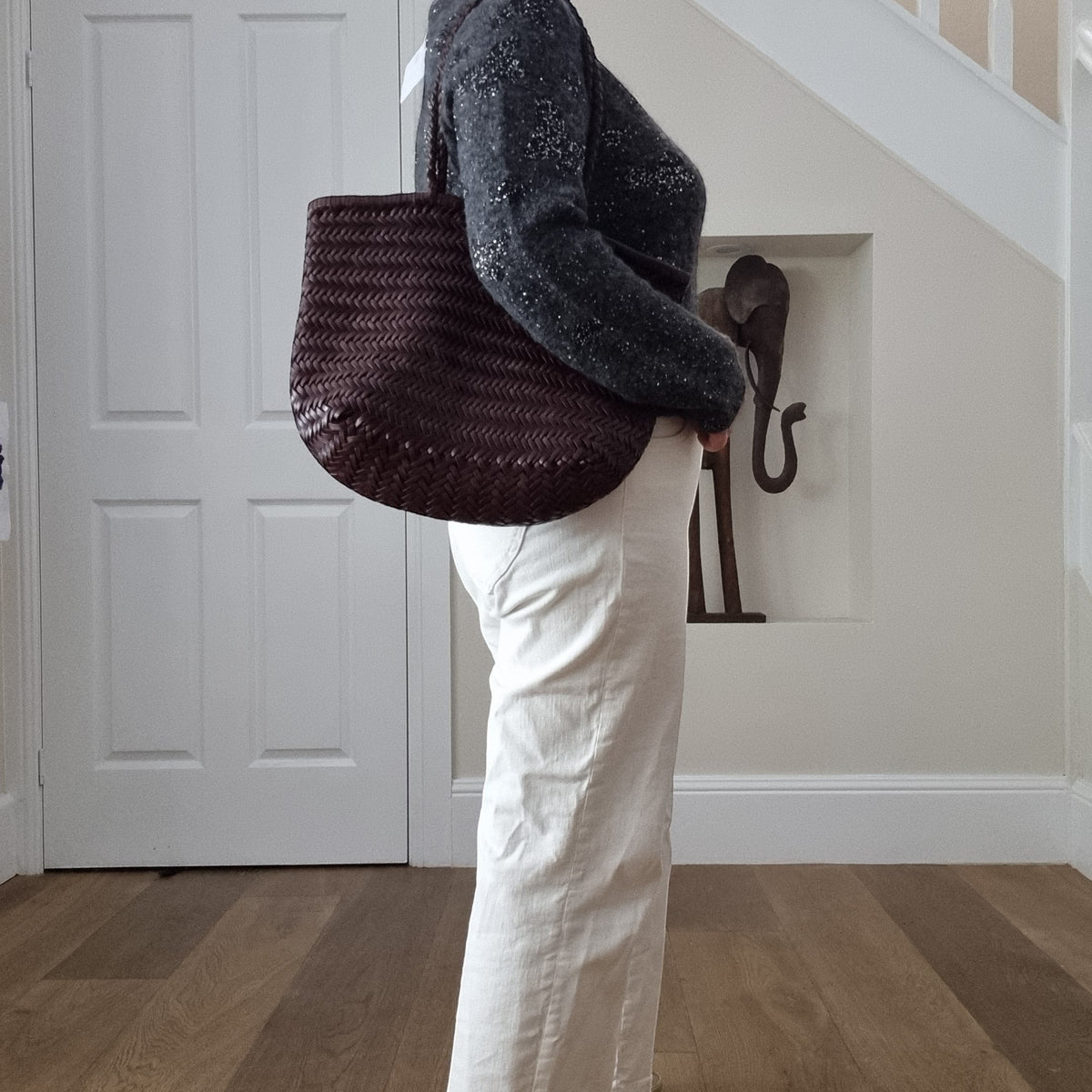 Lana Woven Leather Shoulder Tote Bag