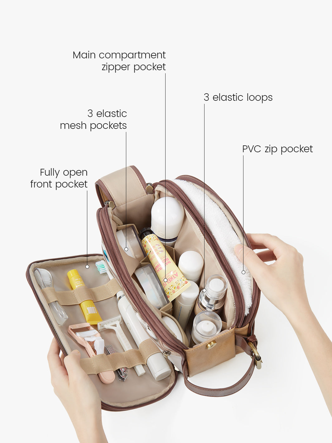 Elena Large Vegan Leather Toiletry Bag